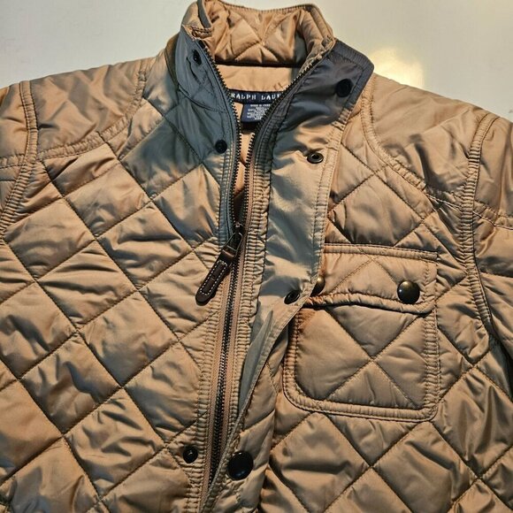 Ralph Lauren Quilted Barn Jacket Medium Leather Trim Tan Utility Trucker Coat - Picture 5 of 16